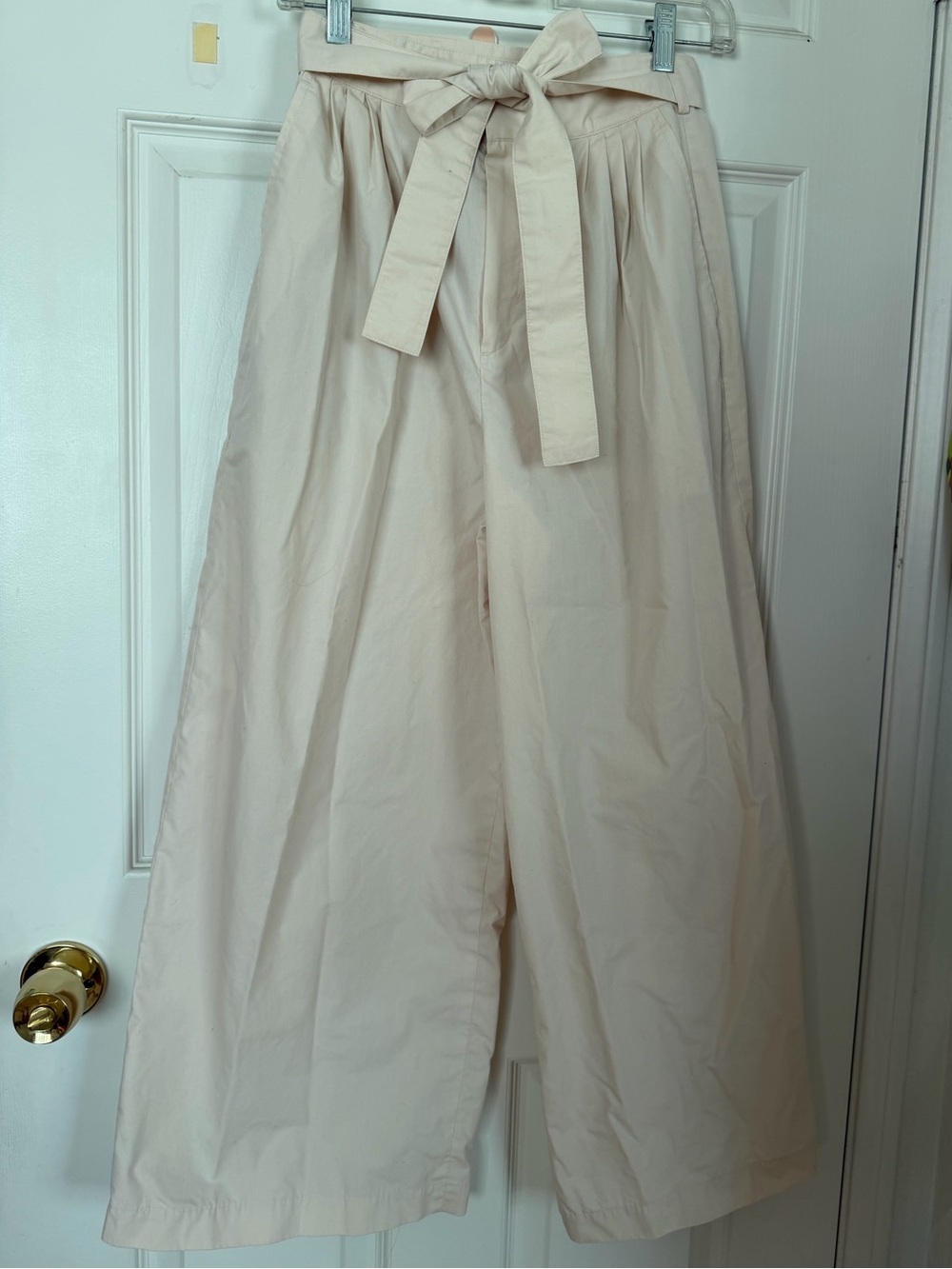 High-Waist Cream Wide-Leg Trousers with Tie Belt